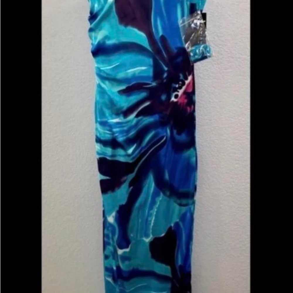 New with tags (yet vintage) Faviana Blue and Black Floral Maxi Dress- size 7/8